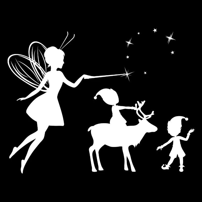 Silhouettes blanches d’une fée et d’elfes