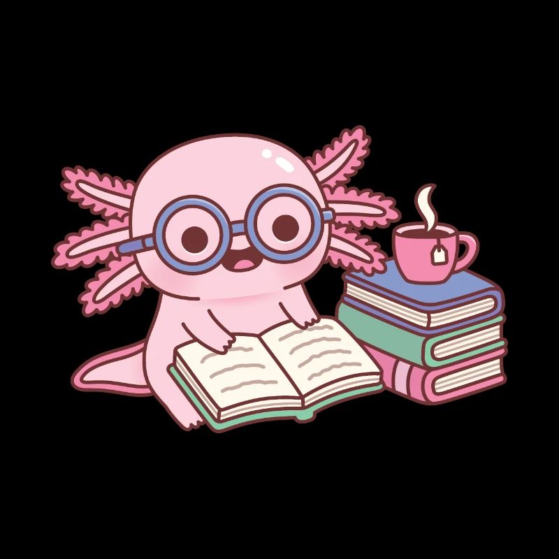 Cute Axolotl With Glasses Reading A Book