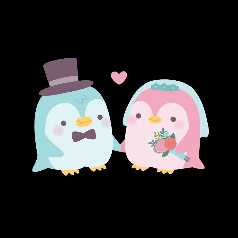 Marié mignon de pingouin et couples de mariage de mariée