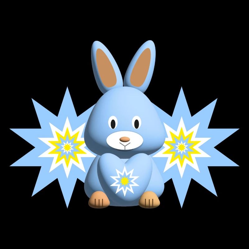 Sterne in Hellblau mit süßem Hase.