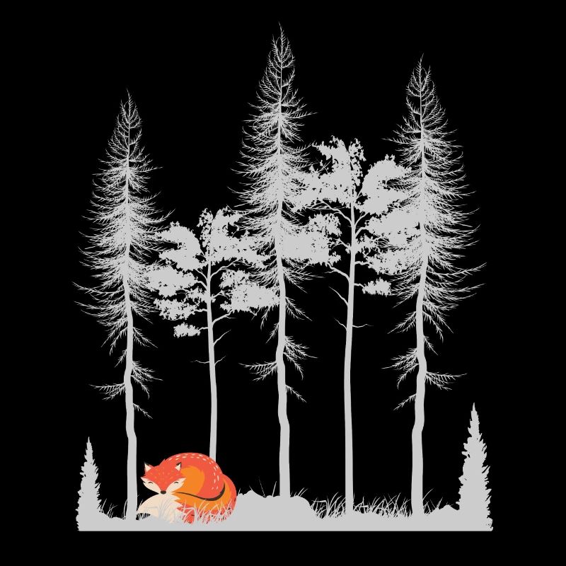 Sweet Fox in the Forest Retro Pattern Vintage Tree Forest