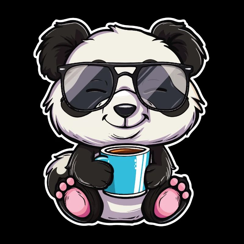 Panda with coffee cup and sunglasses