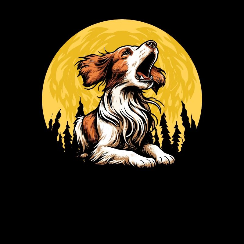 Brittany Spaniel Moon Howling