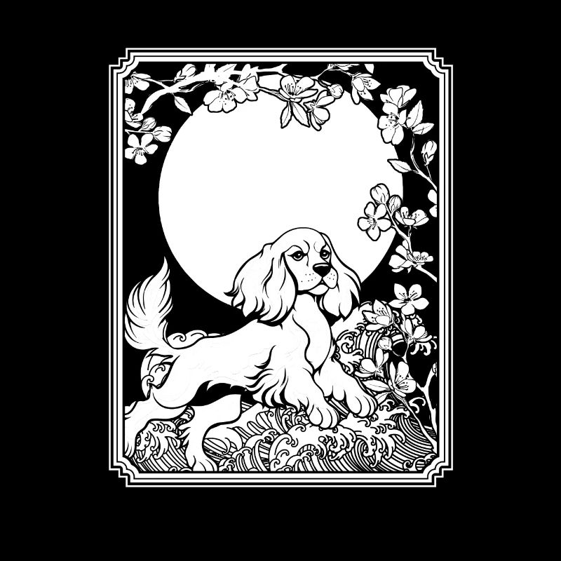 Cocker Spaniel Japon Cherry Blossom Moon