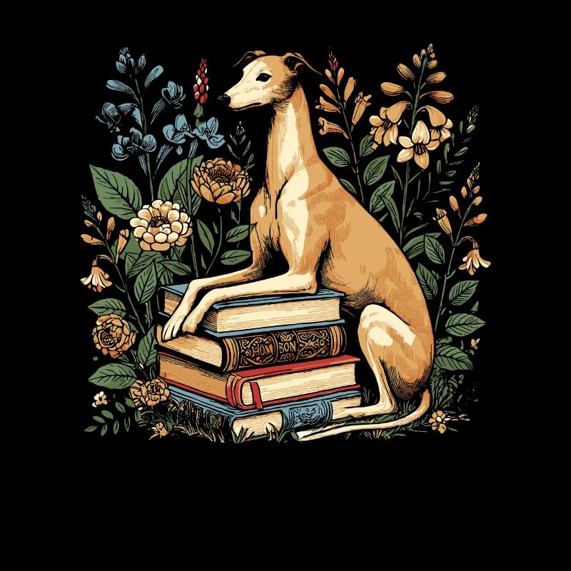 Greyhound Windhund Blumenbuchleser