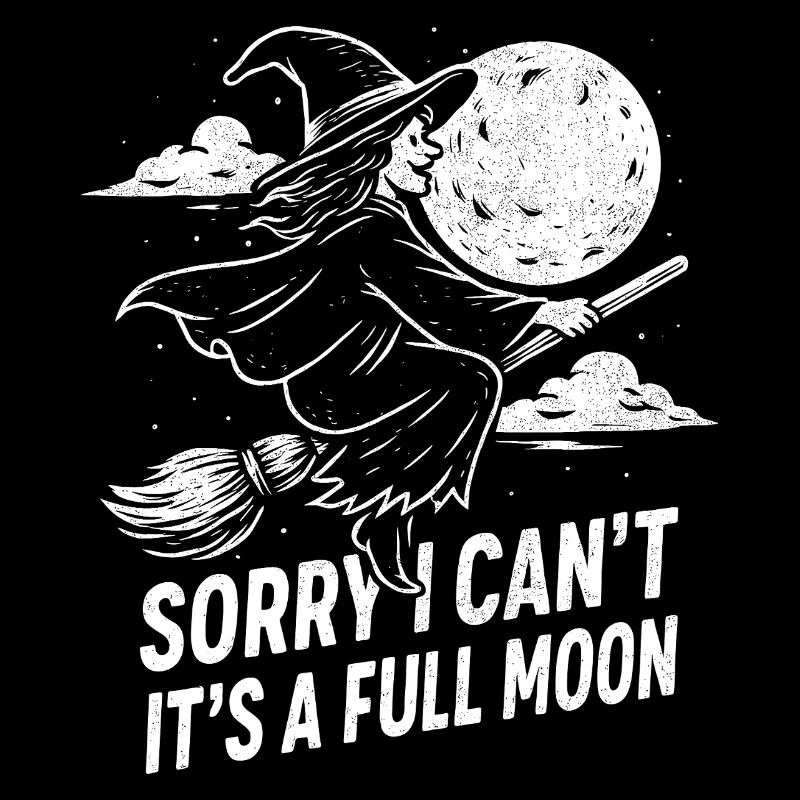 Witch at full moon on broom