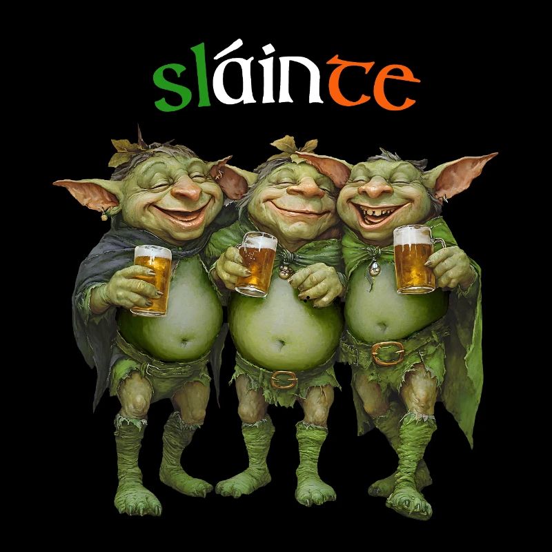 SLAINTE, THREE LEPRECHAUNS HAVING THE CRAIC