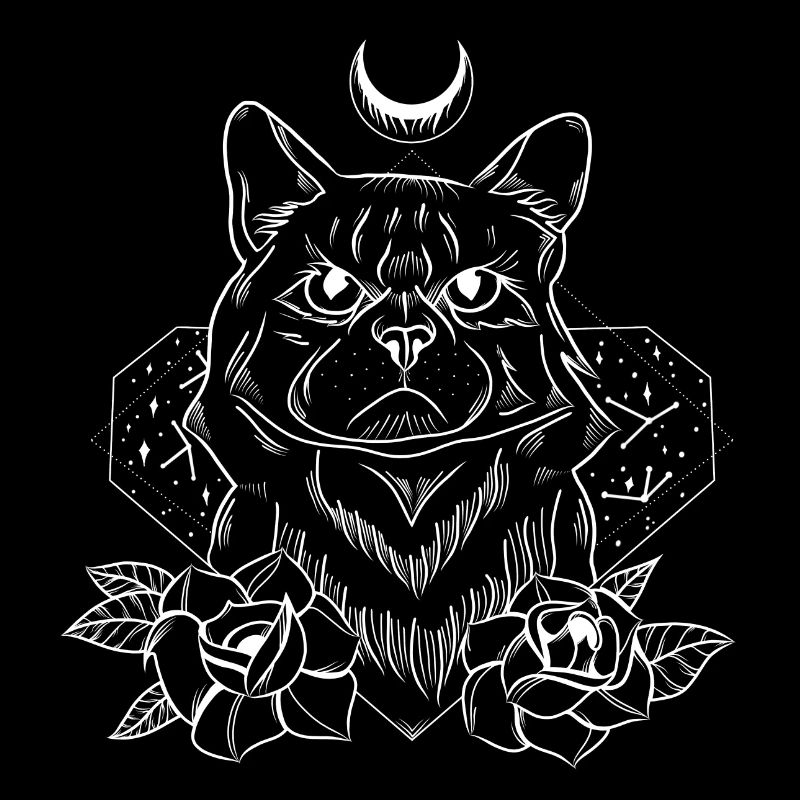 Halloween Grusel Katze Traditional Tattoo linework