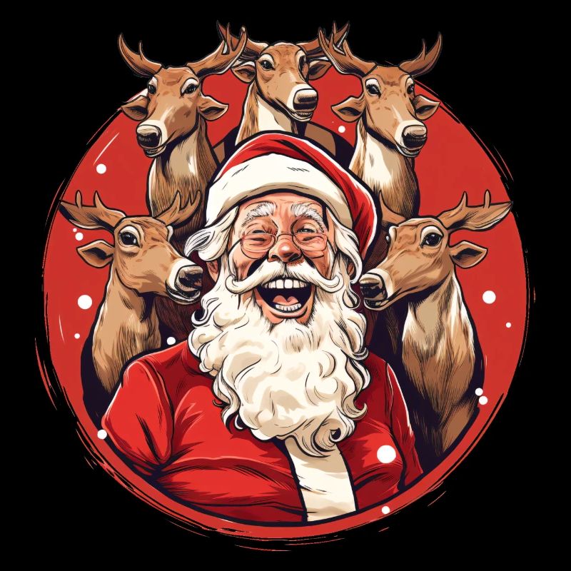 Singender Weihnachtsmann mit Rentieren