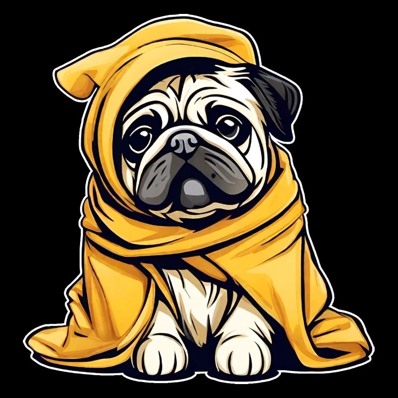 Cute little pug in bathrobe