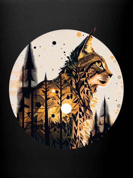 Lynx with moon in the forest with pattern