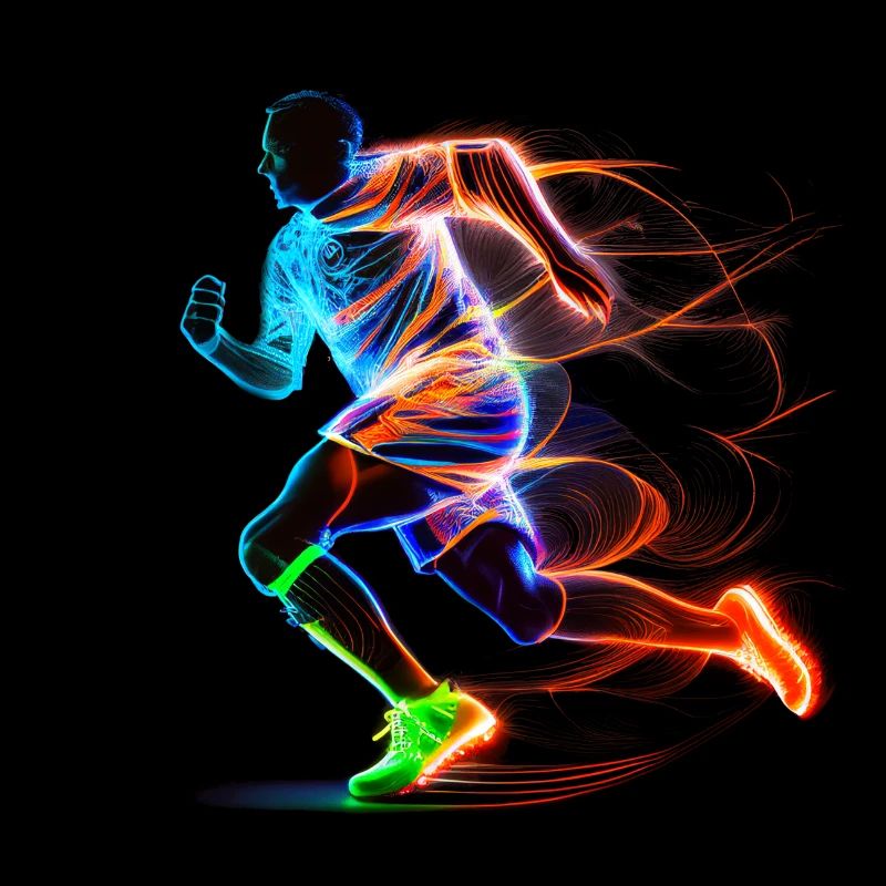 Dynamic Soccer Player Leaves a Glowing Neon Trail