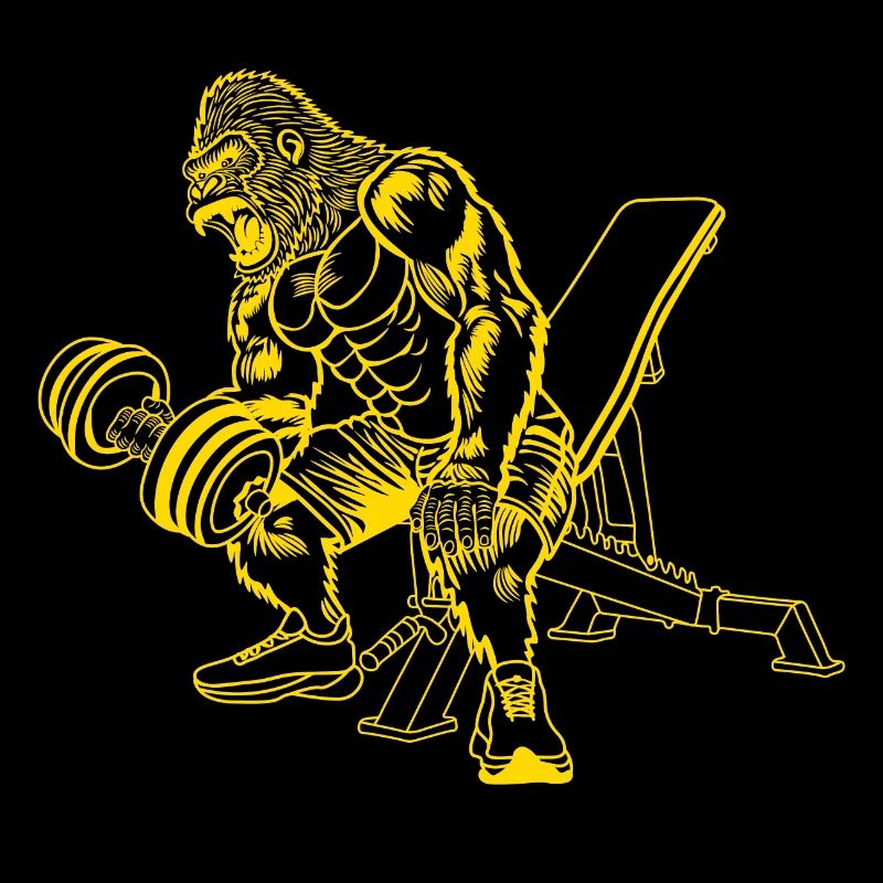Bodybuilder monkey with dumbbell, gorilla, fitness