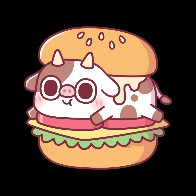 Vache mignonne dans un hamburger drôle