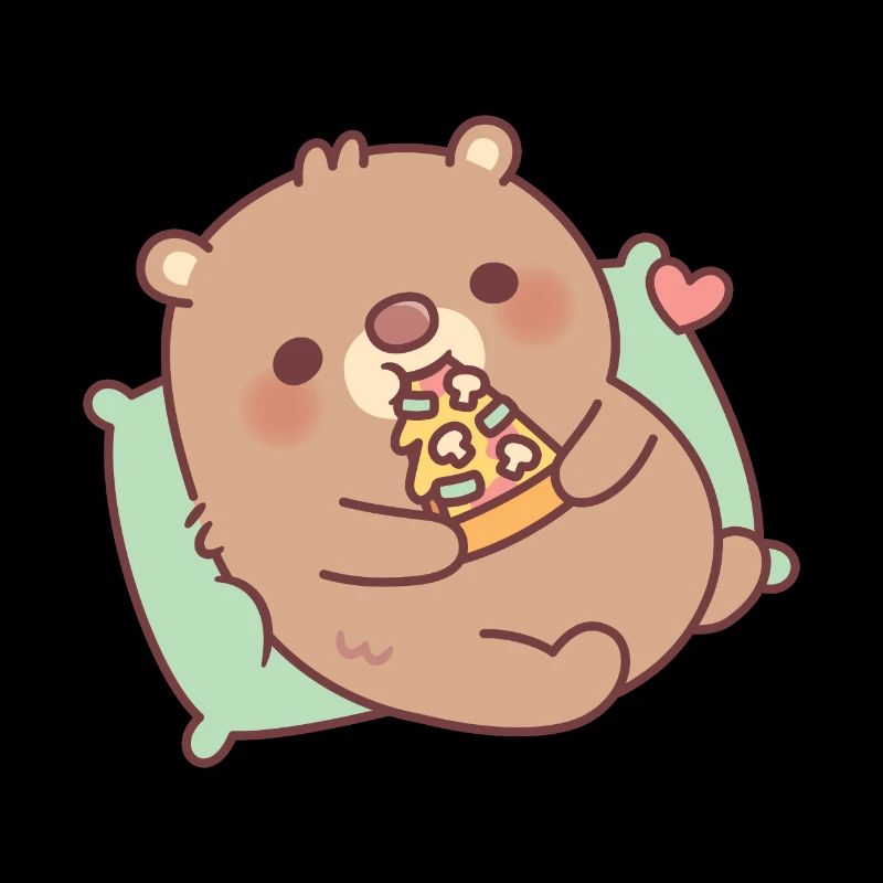 Ours brun mignon mangeant une pizza aux champignons