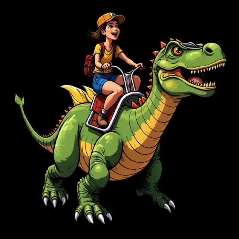 Mädchen reitet Dinosaurier