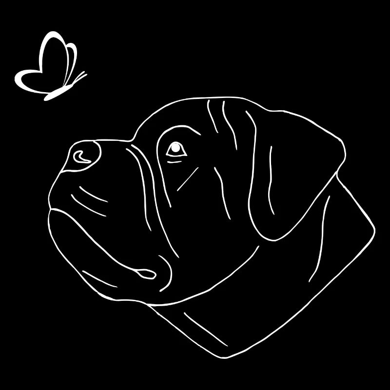 Bullmastiff Kopf mit Schmetterling