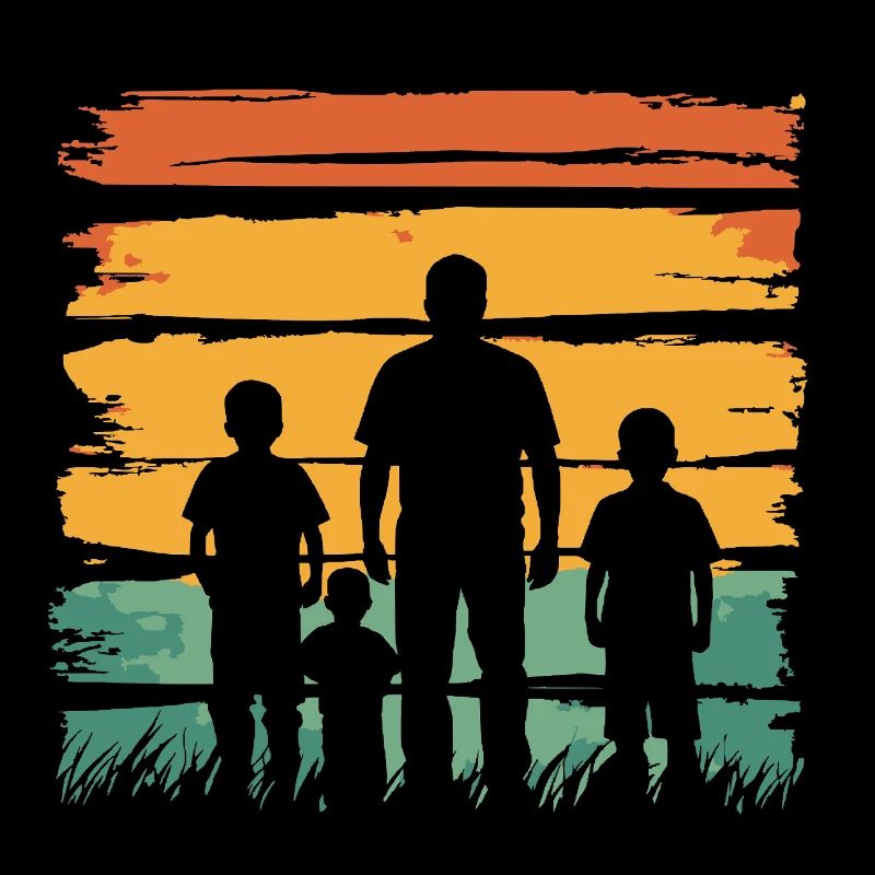 Father's Day father with three sons retro vintage