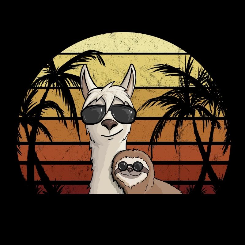 80's retro style sloth on hipster llama