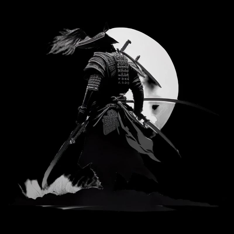 Samouraï japonais avec épée devant la lune