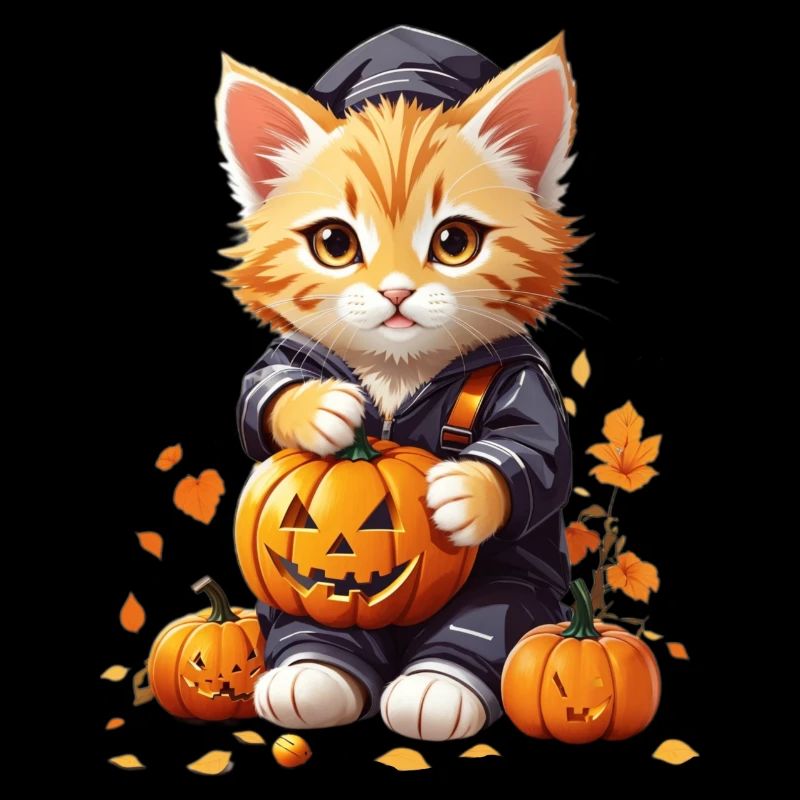 Chat mignon avec citrouille