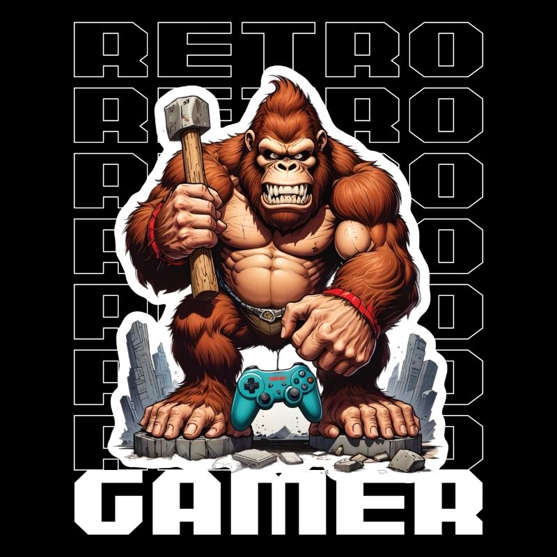Retro Gamer Gorilla mit Controller Konsolenspiele