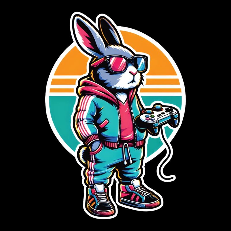 Gamer bunny with controller in retro look