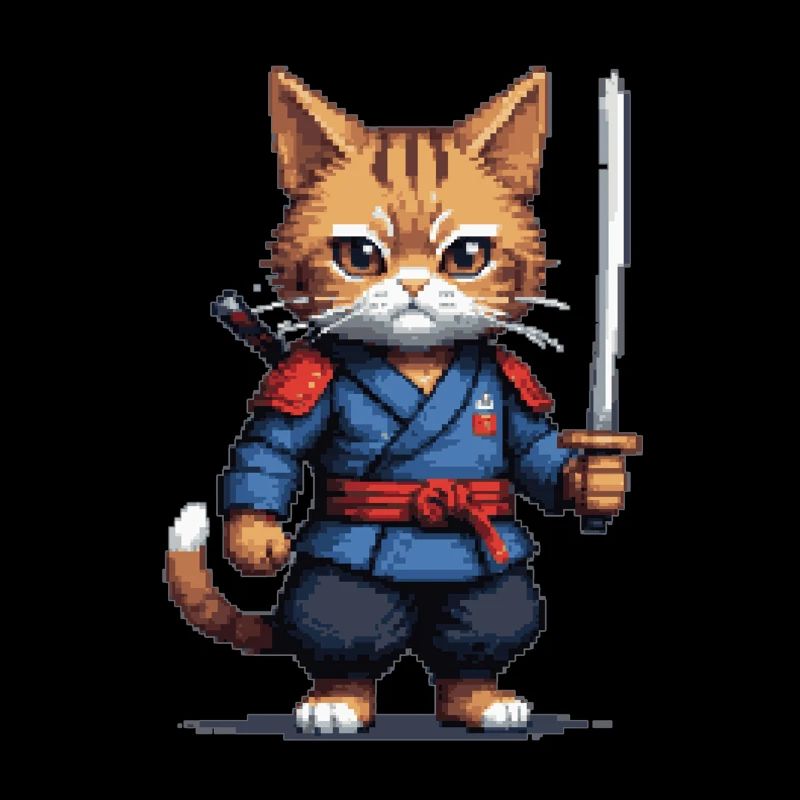 Chat samouraï Pixel Art