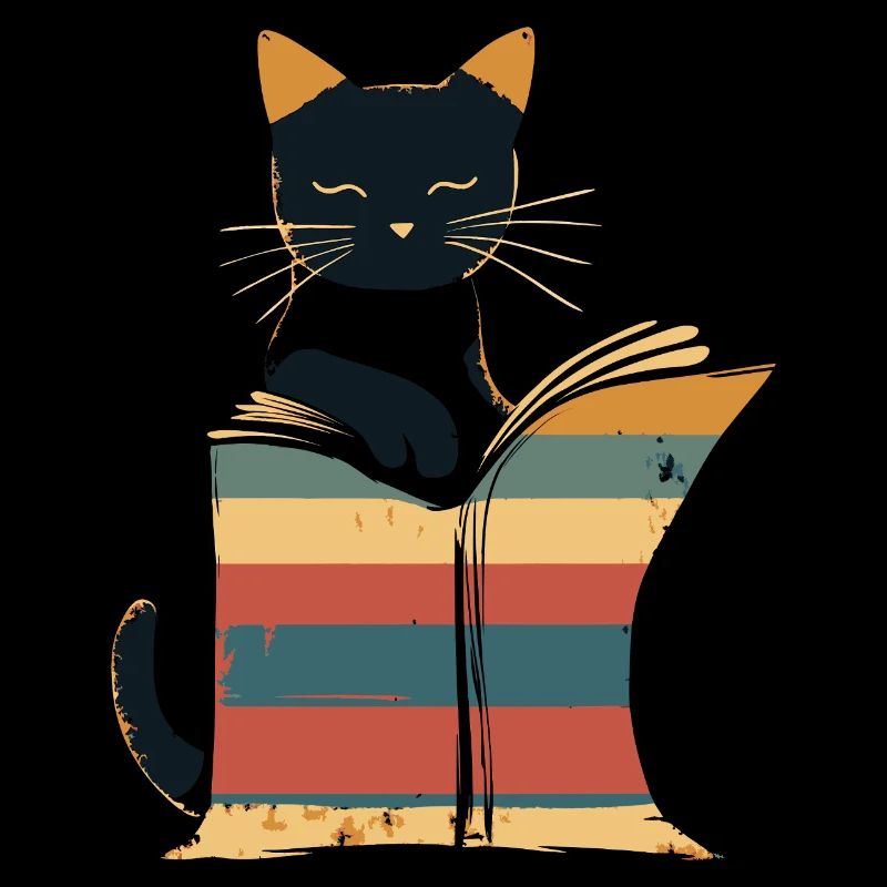 Schwarze Katze liest Buch