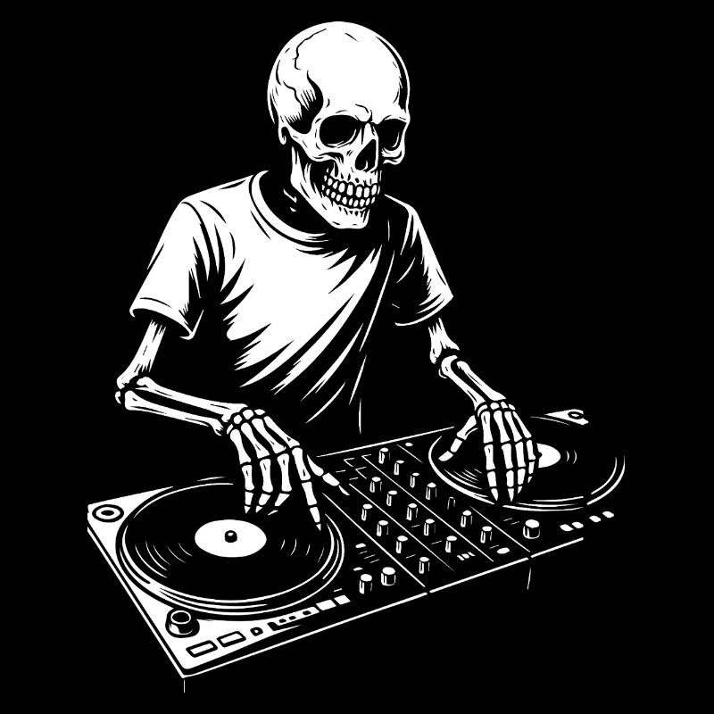 Skeleton DJ auf Plattentellern