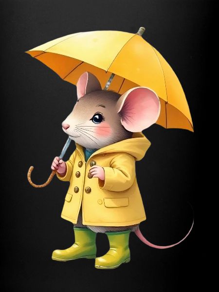 Souris en imperméable jaune