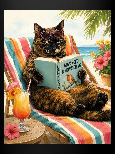 Chat relaxant avec lecture estivale