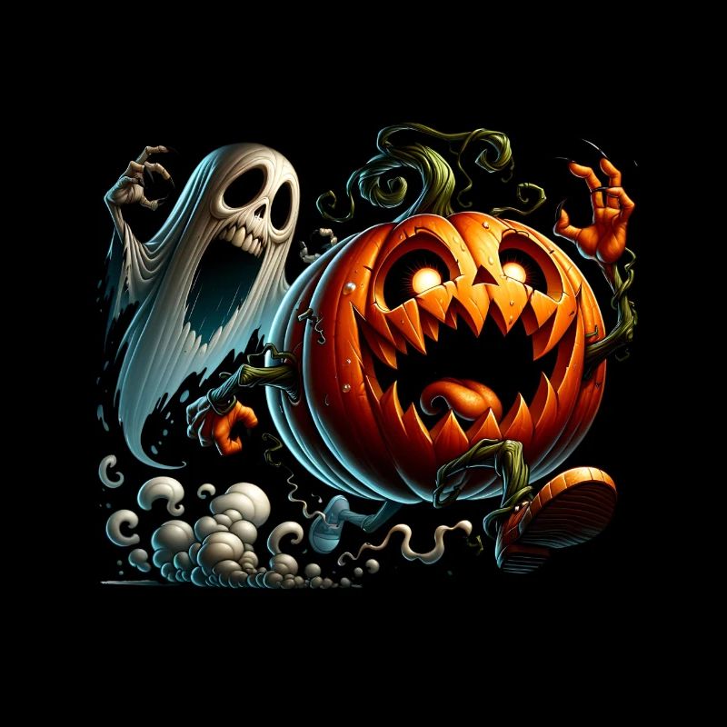 Funny Pumpkin And Ghost Pursuit