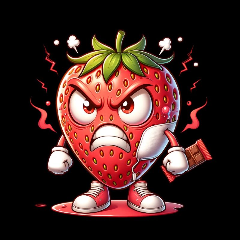 Verärgerte Erdbeere mit Schokolade Humor