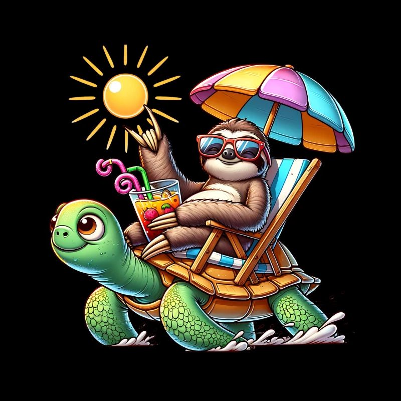 Relaxed sloth summer day with turtle