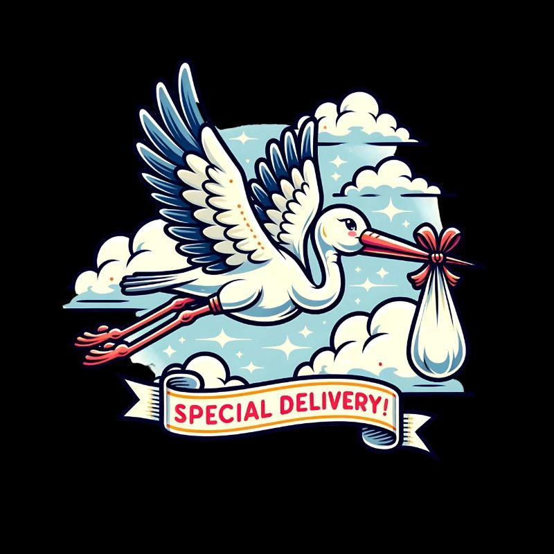 Arrivée spéciale avec cigogne et nuages