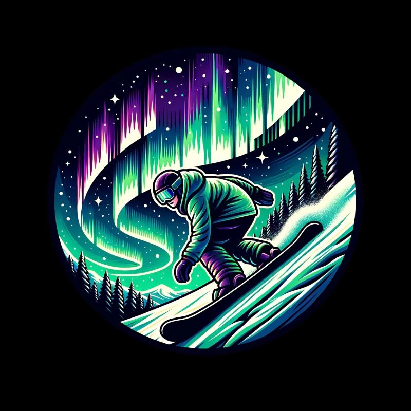 Snowboarder Unter Polarlichtern