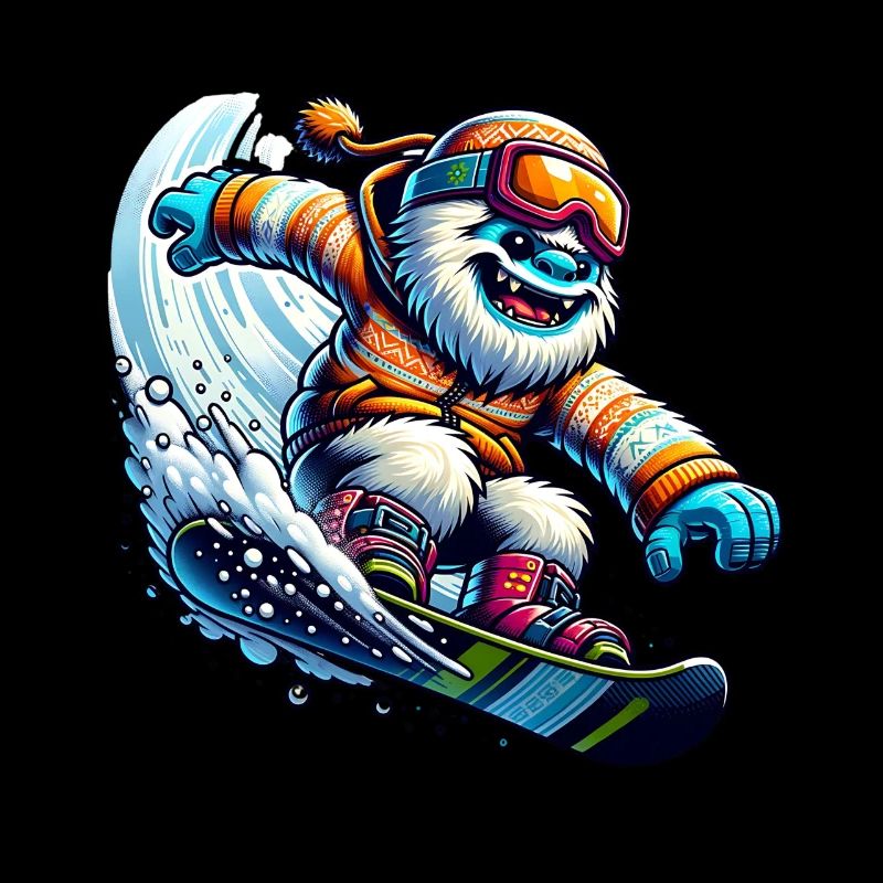 Fröhlicher Yeti Snowboard Abenteuer
