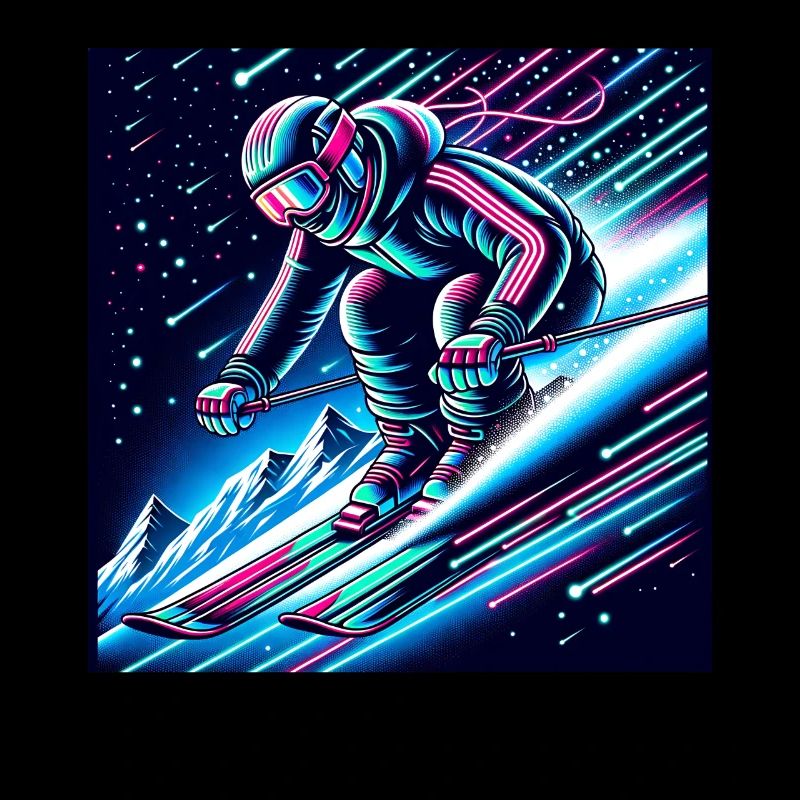 Neon Skifahrer Abenteuer in den Alpen