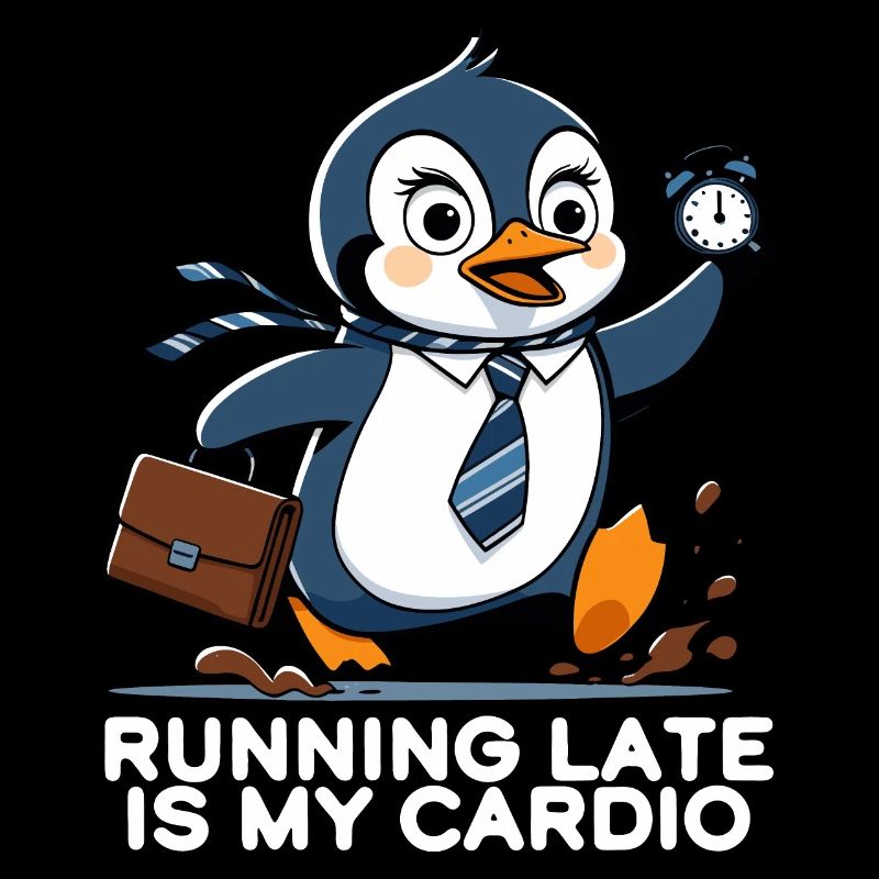 Running Late Pinguin mit Uhr
