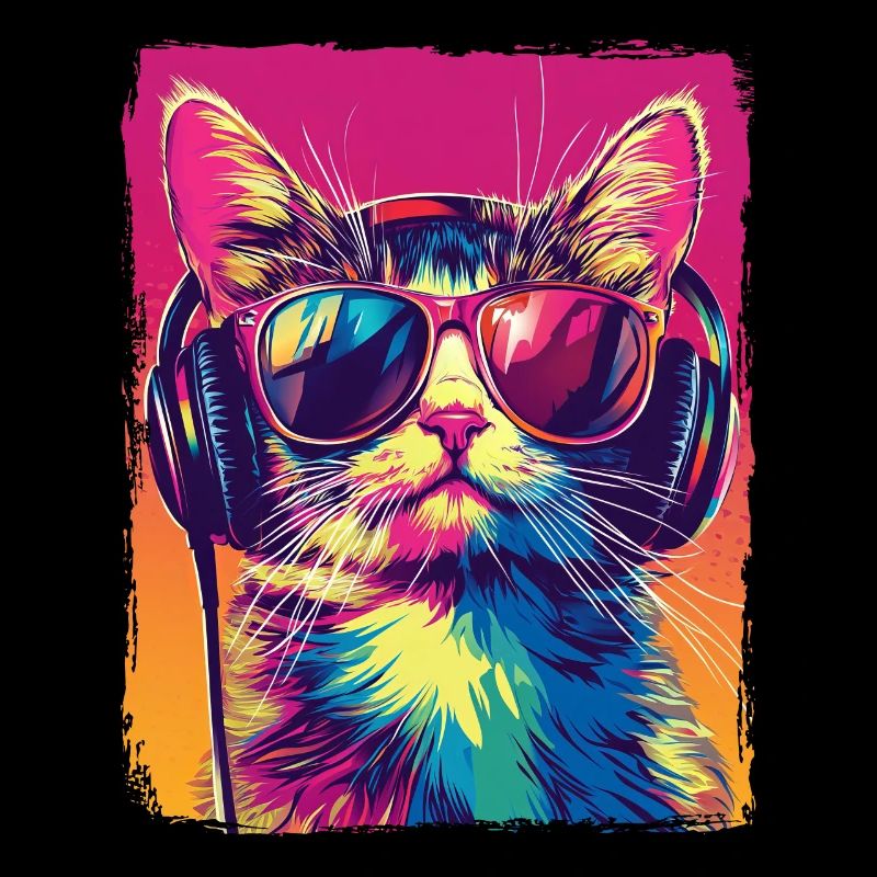 DJ Cool Cat With Headphones EDM Music Techno
