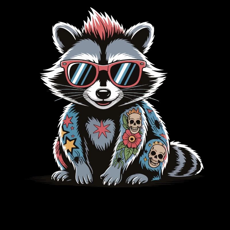 Waschbär Punk Tattoo Coole Sonnenbrille