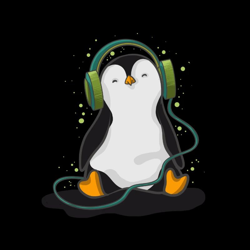 Le pingouin écoute de la musique