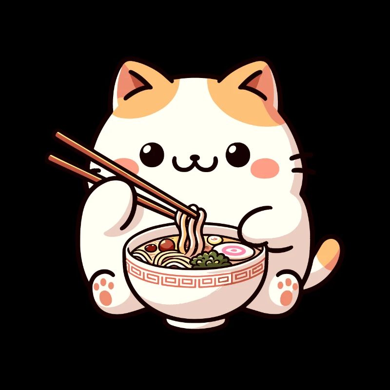 Neko Katze mit Ramen Suppe Anime