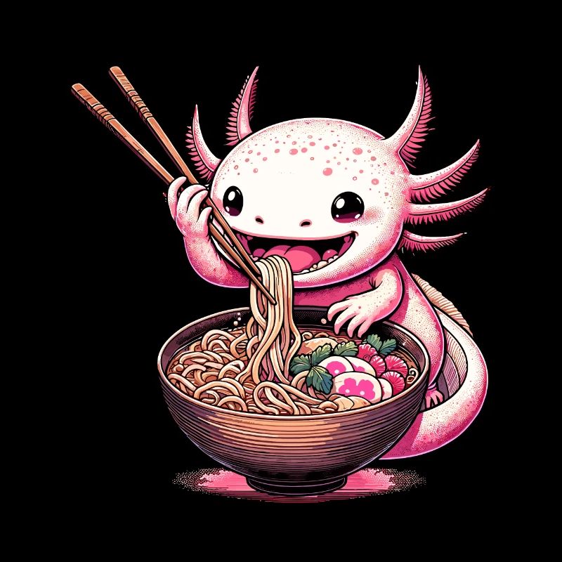 Axolotl mit Ramen Suppe Anime