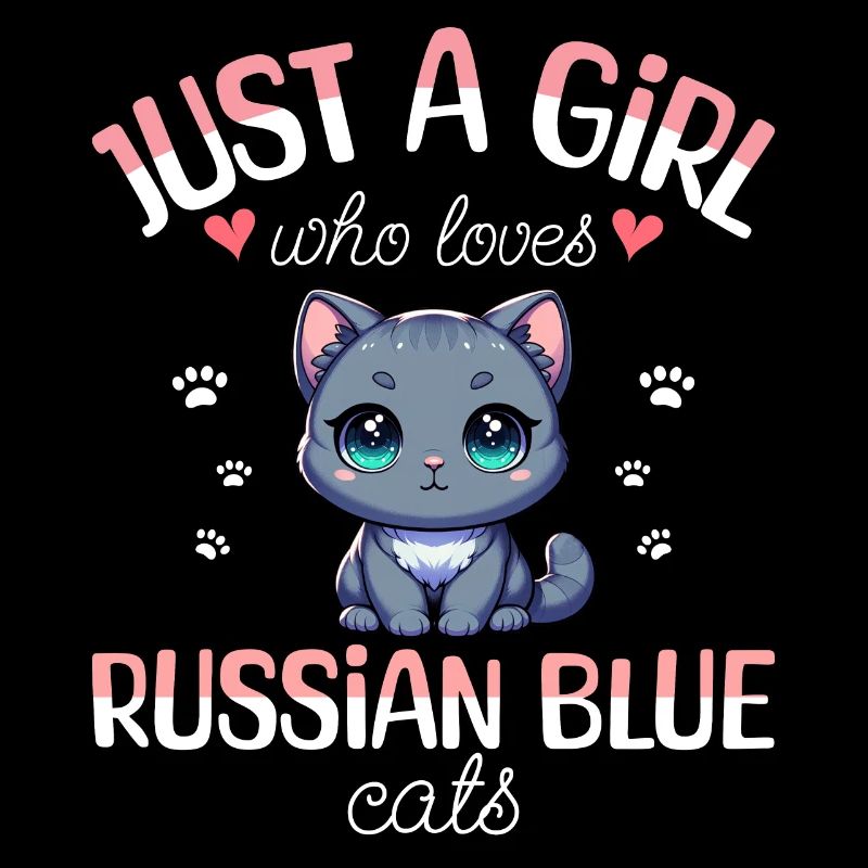 Fille Adore Chat Bleu Russe