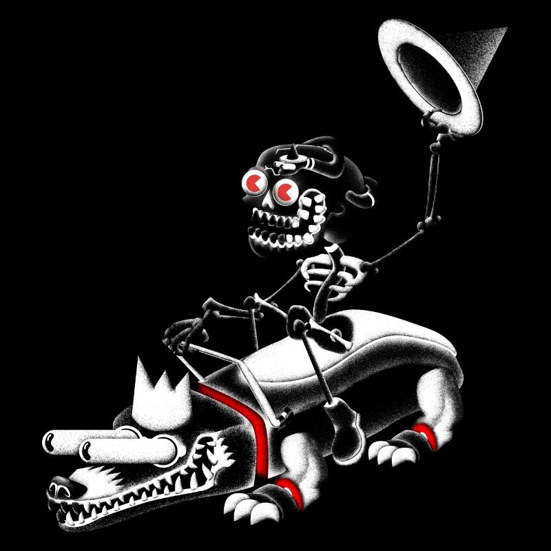 Skeleton riding a badger