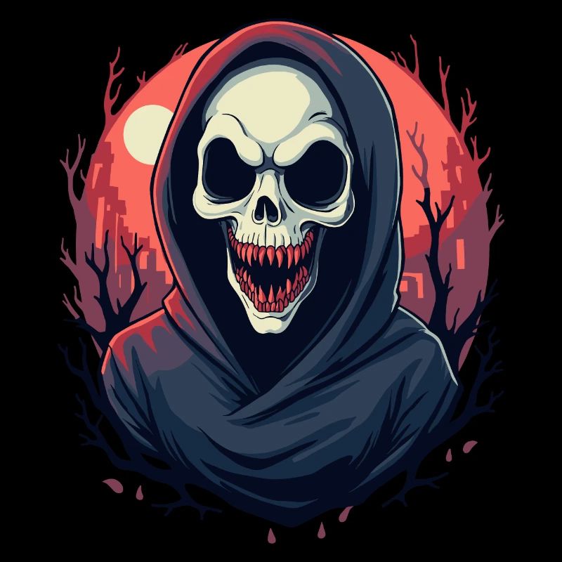 Fantôme squelette menaçant avec capuche