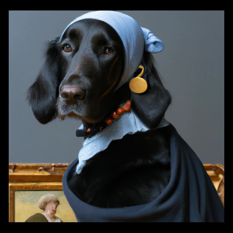 Flat Coated Retriever mit Perlenohrring