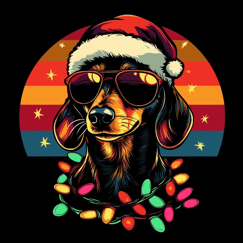 Teckel avec chapeau de Père Noël et lunettes de soleil